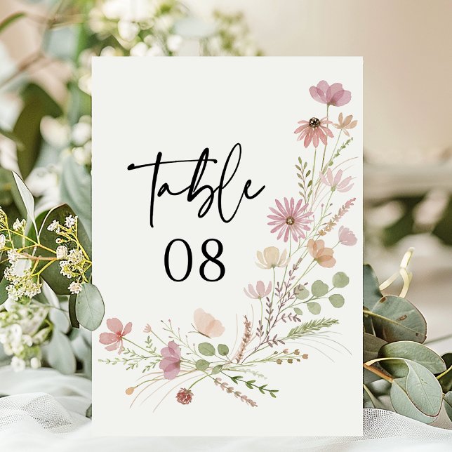 Neutral Boho Wildflower Floral Wedding Table Number (Creator Uploaded)