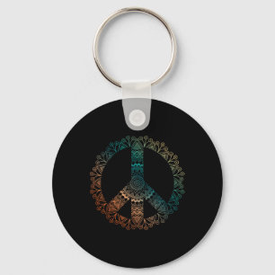Neutral Boho Yoga Ornate Mandala Peace Sign Hippie Keychain