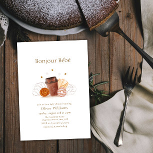 Neutral Bonjour Bébé Coffee Brunch Baby shower Invitation