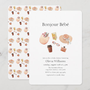 Neutral Bonjour Bébé Coffee Picnic Baby shower Invitation
