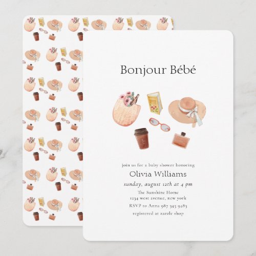 Neutral Bonjour Bébé Coffee Picnic Baby shower  Invitation