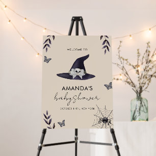 Neutral Boo Witch Hat Baby Shower Welcome Sign