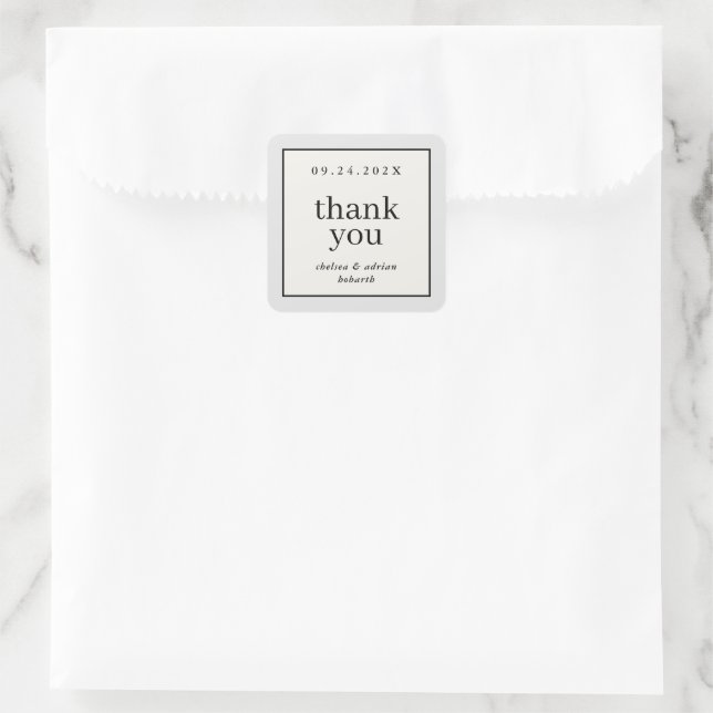 Neutral Border Simple Wedding Favor Square Sticker (Bag)