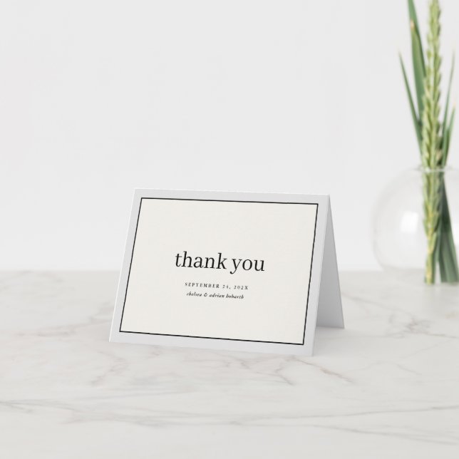 Neutral Border Simple Wedding Letterpress Thank You Card (Front)