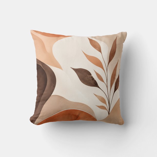 Neutral Botanical Abstract Throw Pillow (Front)