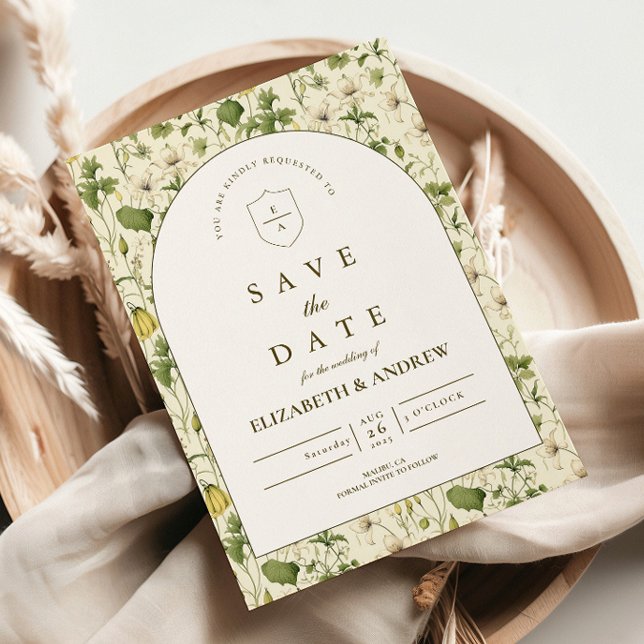 Neutral Botanical Arch Garden Wedding Save The Date (Creator Uploaded)