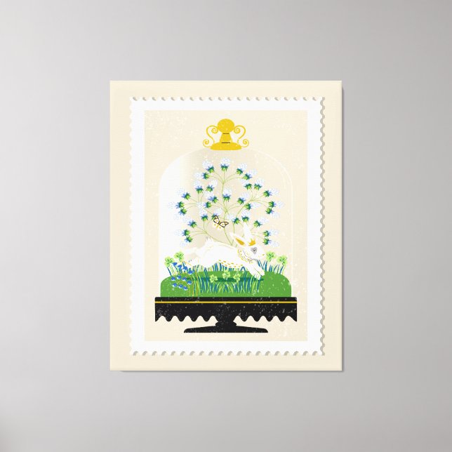 Neutral Botanical Bunny Cloche French Farmhouse Canvas Print (Front)