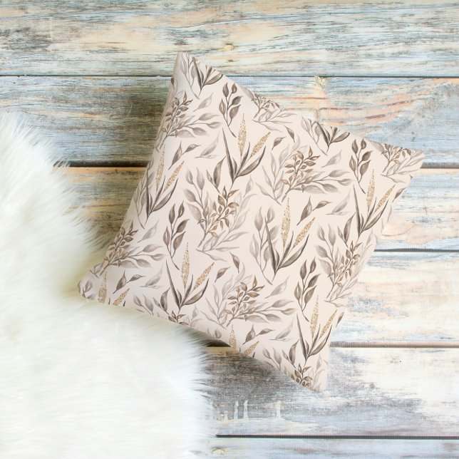 Neutral Botanical Leaves Pattern in Warm Beige  Throw Pillow (Creator Uploaded)