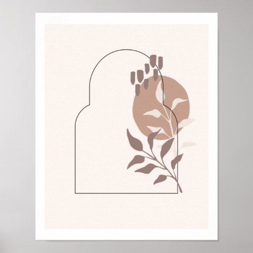 Neutral Botanical Leaves Simple Line Arch Collage Poster