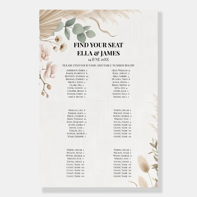 Neutral Botanical Seating Chart Sign (Front)