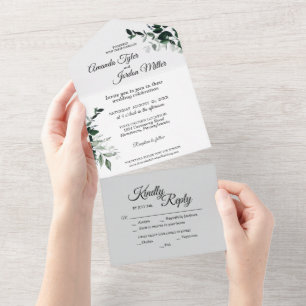 Neutral Botanical Wedding All In One Invitation
