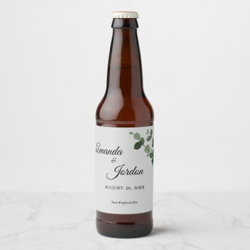Neutral Botanical Wedding Beer Label