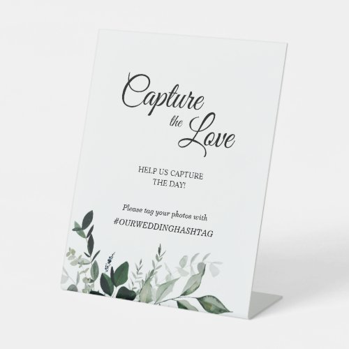 Neutral Botanical Wedding Capture the Love Pedestal Sign