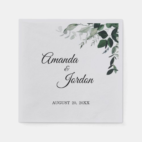 Neutral Botanical Wedding Cocktail Napkin