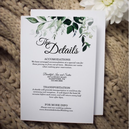 Neutral Botanical Wedding Details Enclosure Card