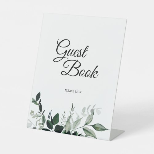 Neutral Botanical Wedding Guest Book Pedestal Sign