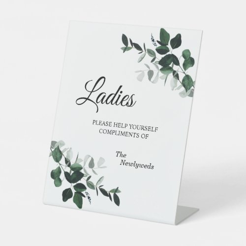 Neutral Botanical Wedding Ladies Bathroom Pedestal Sign