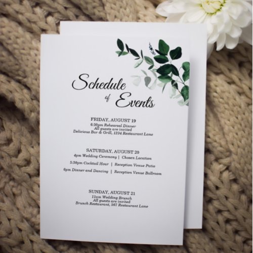 Neutral Botanical Wedding Schedule Enclosure Card