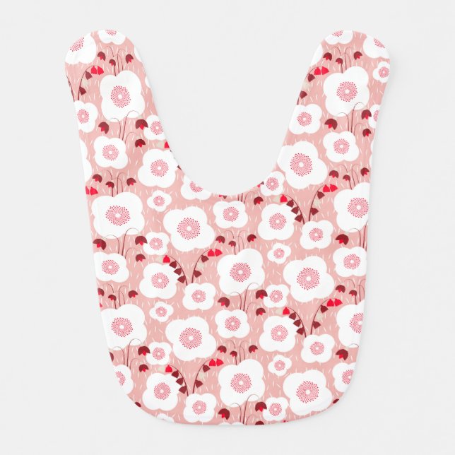 Neutral Botanicals - Poppies pink Baby Bib (Front)