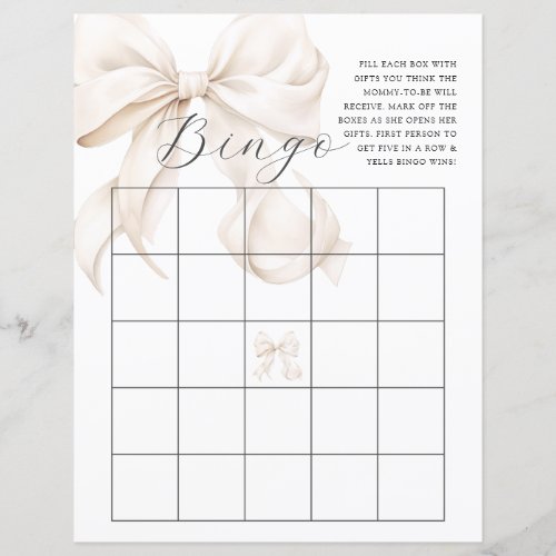 Neutral Bow Baby Shower Bingo Game