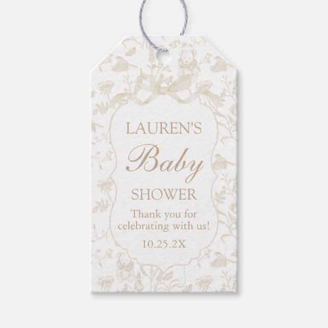 Neutral Bow Baby Shower Gift Tag (Front)