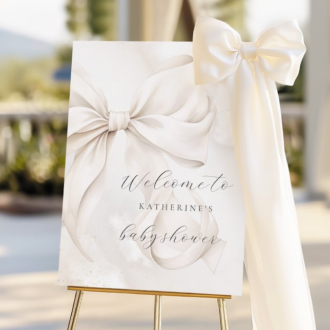 Neutral Bow & Clouds Baby Shower Welcome Foam Board (Creator Uploaded)