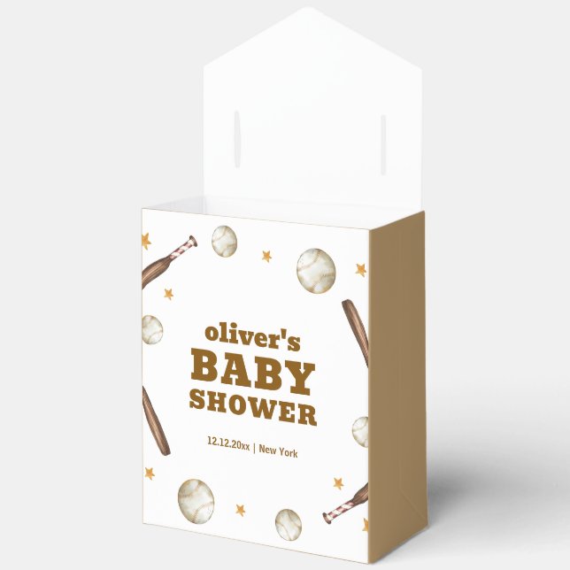 Neutral Boy Batter Up Baseball Sport Baby Shower  Favor Boxes (Open)