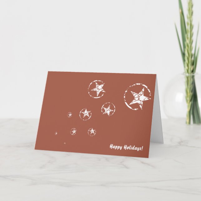 Neutral Brick Jagged Circle Stars Holiday Card (Front)