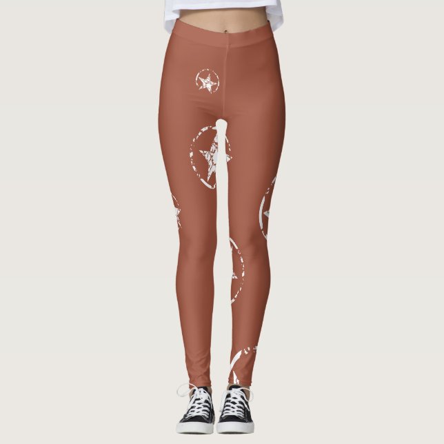 Neutral Brick Jagged Circle Stars Leggings (Front)