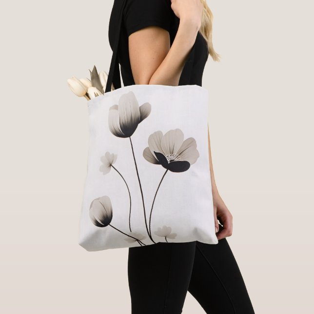 Neutral Bright White Poppies Florals By Ava Tote Bag (Close Up)