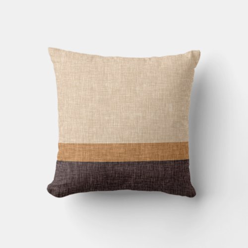 Neutral Brown and Caramel Taupe 3 Stripe Pattern Throw Pillow