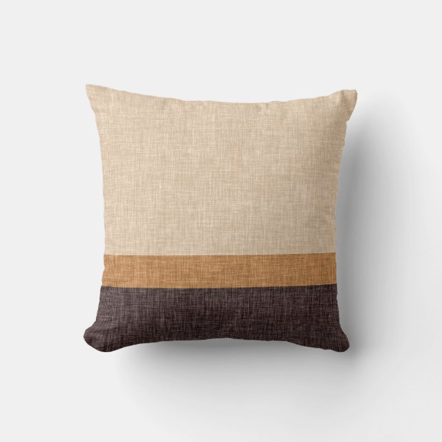 Neutral Brown and Caramel Taupe 3 Stripe Pattern Throw Pillow (Front)