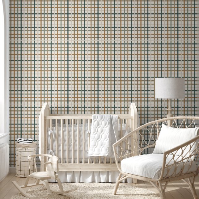 Neutral Brown and Green Plaid Wallpaper Wallpaper (Kids)
