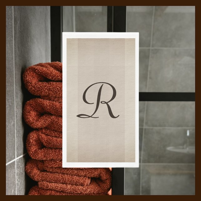 Neutral Brown and Tan Textured Monogrammed  Paper Guest Towels (Creator Uploaded)