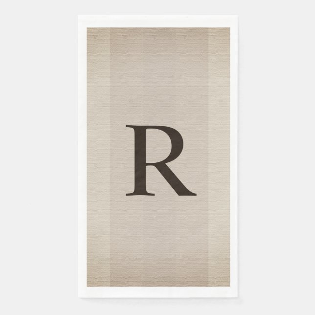 Neutral Brown and Tan Textured Monogrammed  Paper Guest Towels (Front)