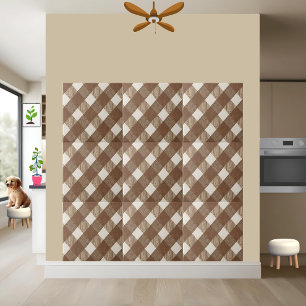 Neutral Brown and White Checkered Tile Pattern