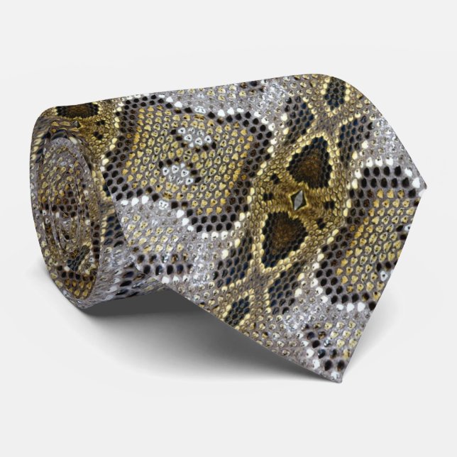 neutral brown beige animal print snake skin neck tie (Rolled)