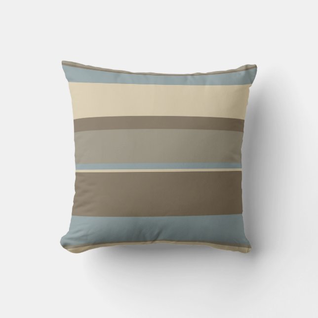 Neutral Brown/Blue Stripes Throw Pillow (Front)
