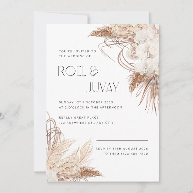Neutral Brown Boho Watercolor Flowers  Invitation (Front)