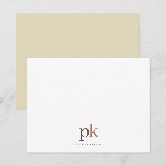 Neutral Brown Clean Typography Monogram Note Card (Front/Back)
