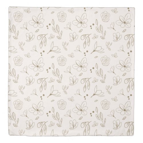 Neutral Brown Cream Minimalist Modern Florals Duvet Cover