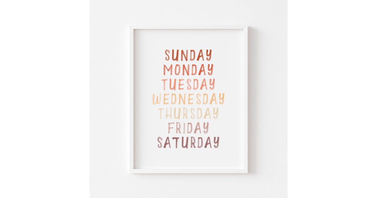 Neutral brown educational days of week poster | Zazzle