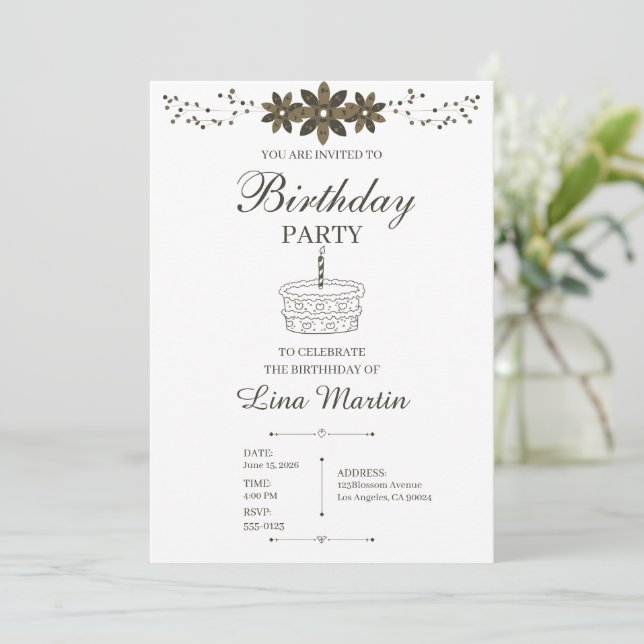 Neutral Brown Floral Invitation (Standing Front)