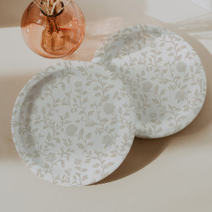 Neutral Brown Floral Toile Birthday Paper Plates