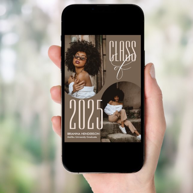 Neutral Brown Graduation with Arched Photos Invitation (Front Digital)