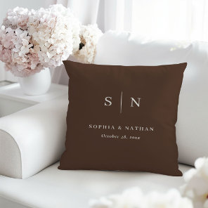 Neutral Brown Minimal and Chic | Wedding Monogram Throw Pillow