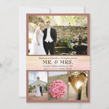 Neutral Brown Multi-photo Marriage Announcement by sandpiperWedding at Zazzle