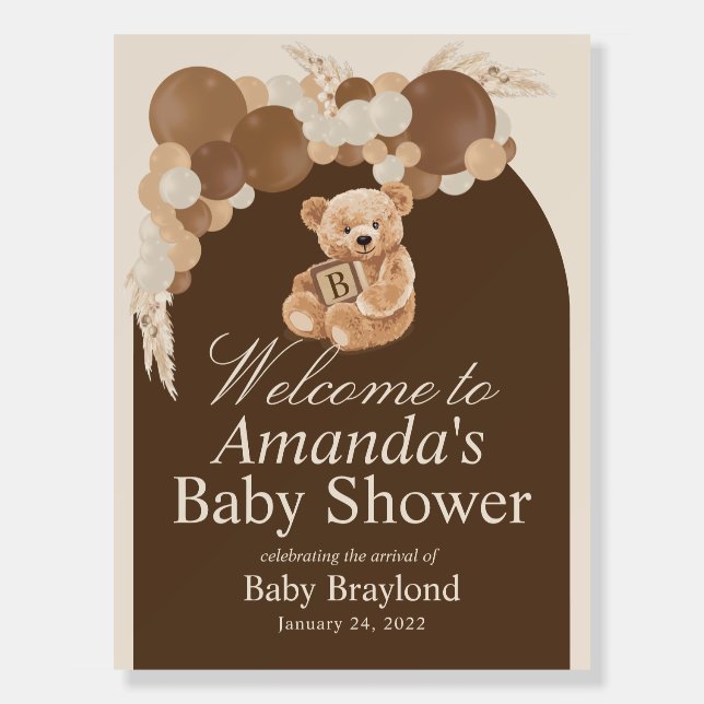 Neutral Brown Pampas Grass Teddy Bear Welcome Sign (Front)