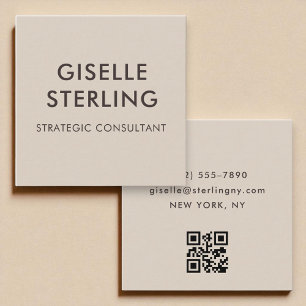 Neutral Brown QR Code Modern Minimal Typography Square Business Card