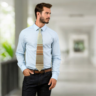 Neutral brown sage abstract contemporary monogram neck tie